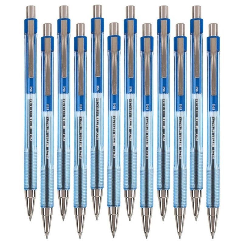 قلم حبر جاف قابل للسحب من بايلوت، نقطة دقيقة زرقاء، 12 قطعة (30001)